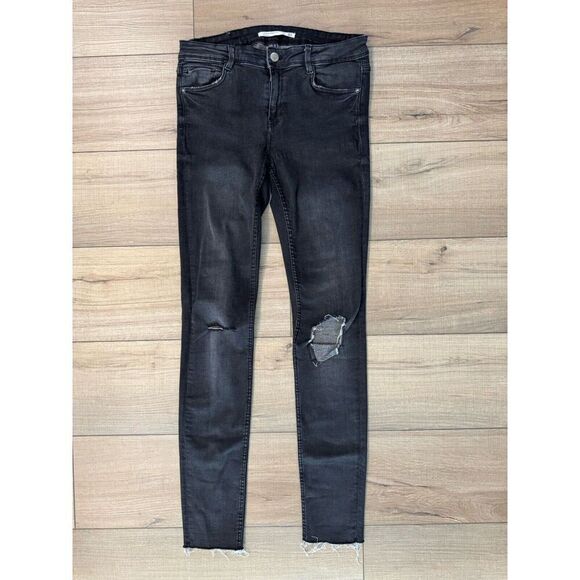 Zara Trafaluc Denim Makers Womens Slim Skinny Jeans Black Distressed Pockets 6 - Picture 1 of 3